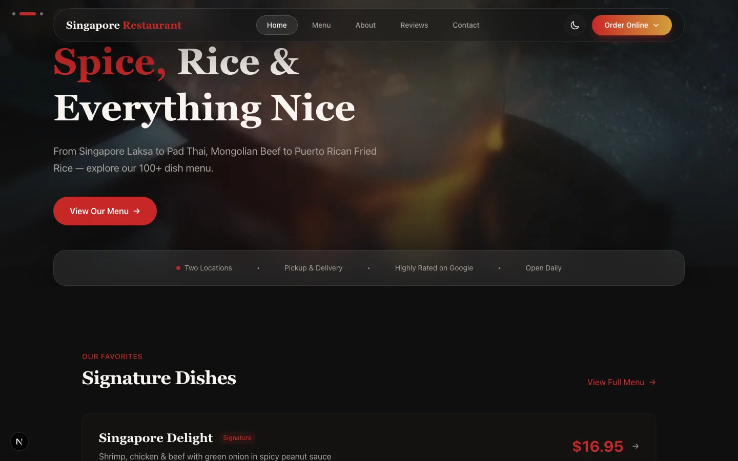 Singapore Restaurant website and application design